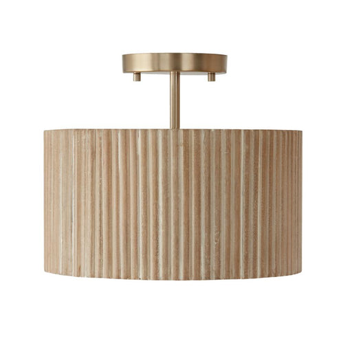 Capital 1-Light Semi-Flush Pendant in Matte Brass and Handcrafted Mango Wood in White Wash