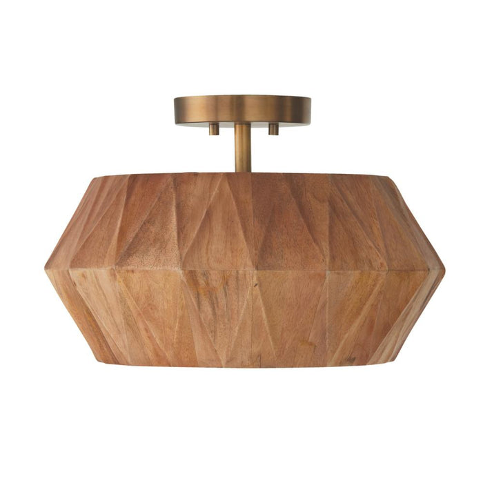 Capital 1-Light Convertible Semi-Flush Pendant in Hand-distressed Patinaed Brass and Handcrafted Mango Wood