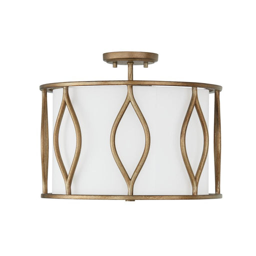 Capital 3-Light Semi-Flush Drum Pendant in Mystic Luster with White Fabric Shade