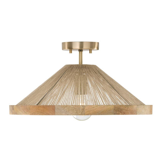 Capital 1-Light Dual Mount Pendant in Matte Brass with Mango Wood and Handwrapped Natural Jute Rope String