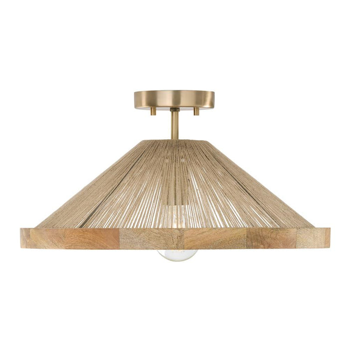 Capital 1-Light Dual Mount Pendant in Matte Brass with Mango Wood and Handwrapped Natural Jute Rope String