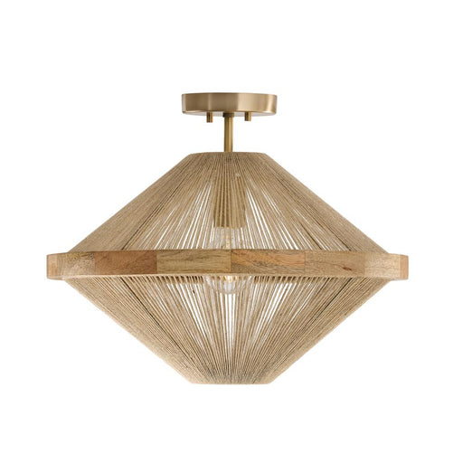 Capital 1-Light Dual Mount Pendant in Matte Brass with Mango Wood and Handwrapped Natural Jute Rope String