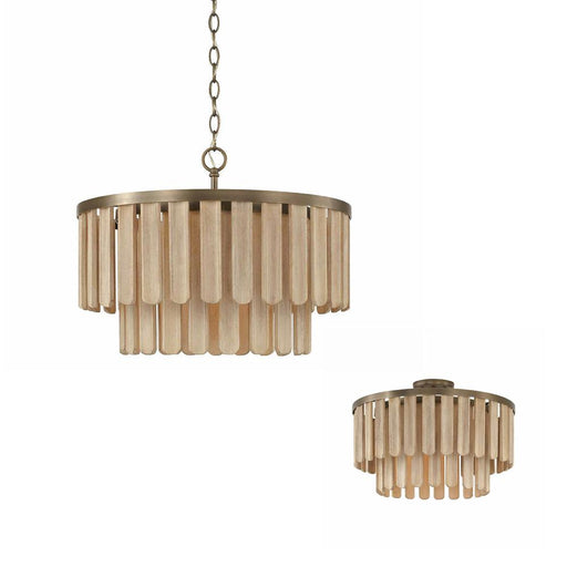 Capital 1-Light Dual Mount Pendant in Dark Brass with Handcrafted Mango Wood in Nordic Grey Stain