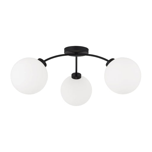 3-light Semi Flush In Matte Black With Soft White Glass Globes | 257131BI-557
