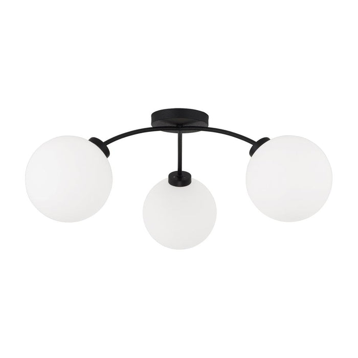 3-light Semi Flush In Matte Black With Soft White Glass Globes | 257131BI-557