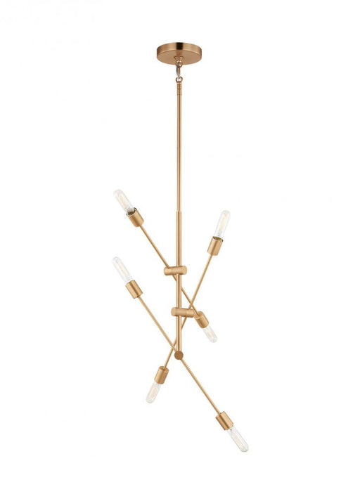 Visual Comfort & Co. Studio Collection Axis modern 6-light indoor dimmable medium chandelier in satin brass gold finish