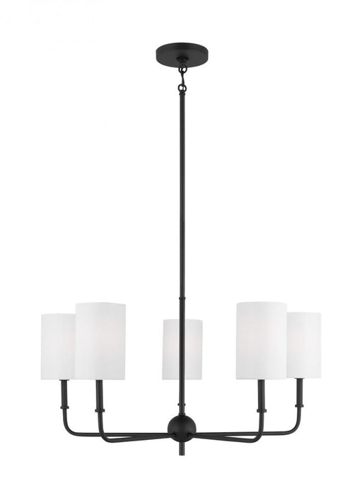 Visual Comfort & Co. Studio Collection Foxdale transitional 5-light indoor dimmable chandelier in midnight black finish with white linen fa