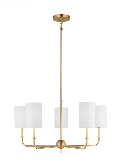 Visual Comfort & Co. Studio Collection Foxdale transitional 5-light indoor dimmable chandelier in satin brass gold finish with white linen