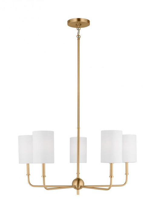Visual Comfort & Co. Studio Collection Foxdale transitional 5-light indoor dimmable chandelier in satin brass gold finish with white linen