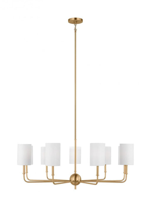 Visual Comfort & Co. Studio Collection Foxdale transitional 9-light indoor dimmable chandelier in satin brass gold finish with white linen
