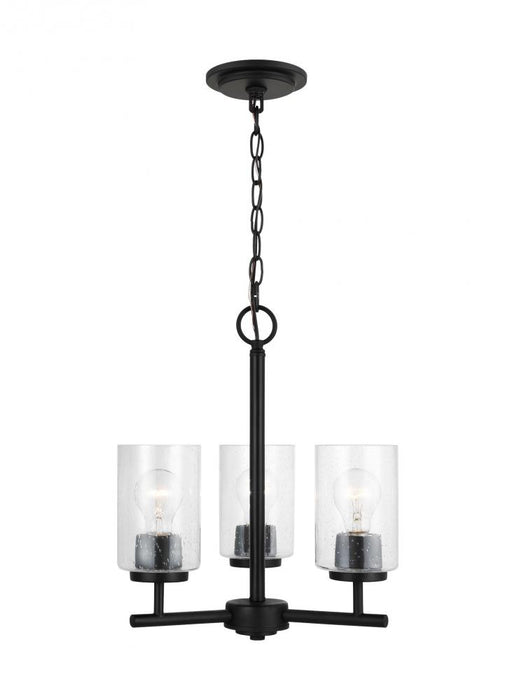 Generation Lighting Oslo indoor dimmable 3-light chandelier in a midnight black finish with a clear seeded glass shade
