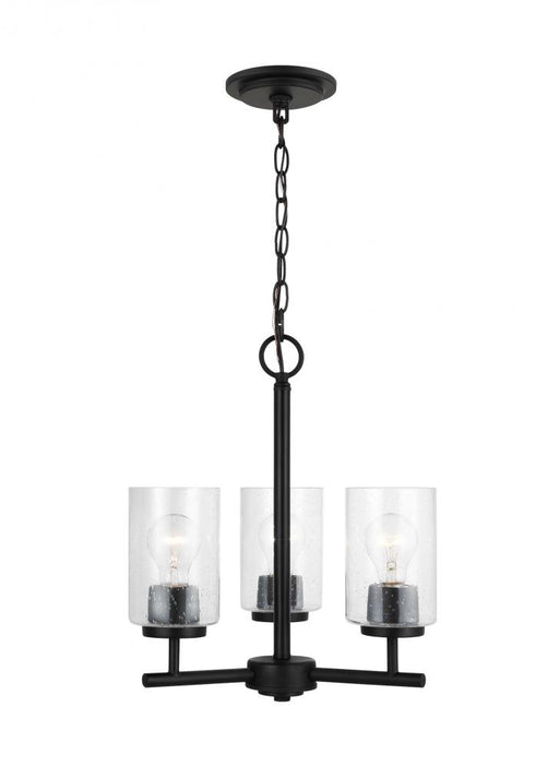 Generation Lighting Oslo indoor dimmable 3-light chandelier in a midnight black finish with a clear seeded glass shade