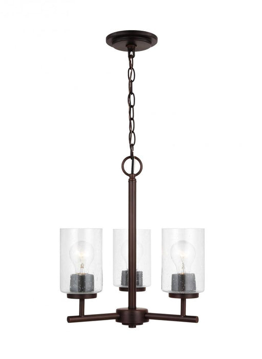 Generation Lighting Oslo indoor dimmable 3-light chandelier in a bronze finish with a clear seeded glass shade