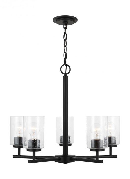 Generation Lighting Oslo indoor dimmable 5-light chandelier in a midnight black finish with a clear seeded glass shade