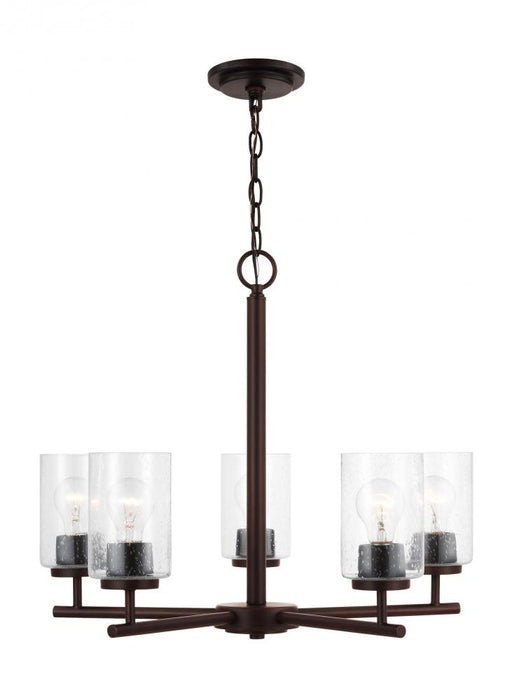 Generation Lighting Oslo indoor dimmable 5-light chandelier in a bronze finish with a clear seeded glass shade