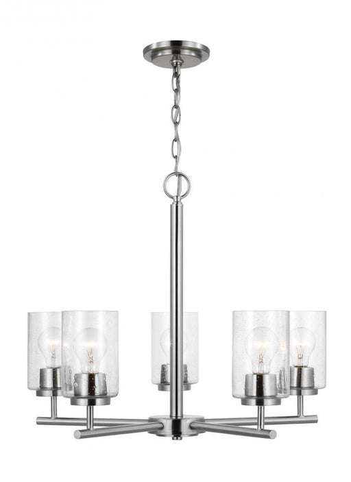 Generation Lighting Oslo indoor dimmable 5-light chandelier in a brushed nickel finish with a clear seeded glass shade