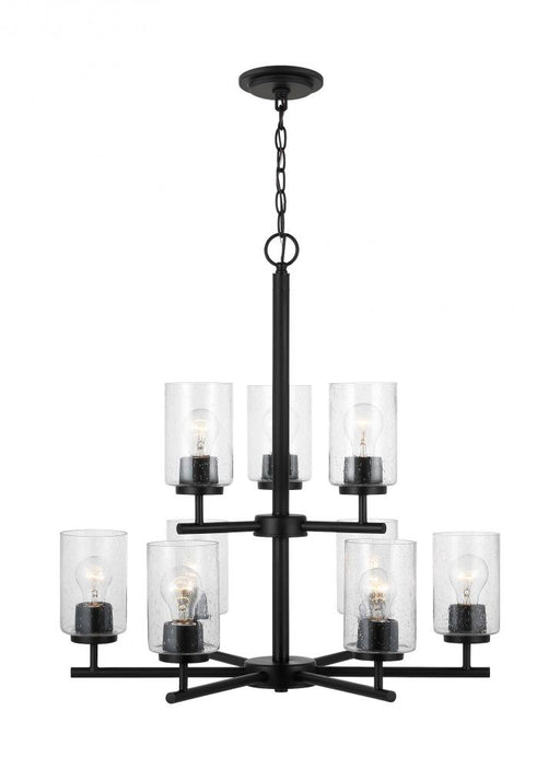 Generation Lighting Oslo indoor dimmable 9-light chandelier in a midnight black finish with a clear seeded glass shade