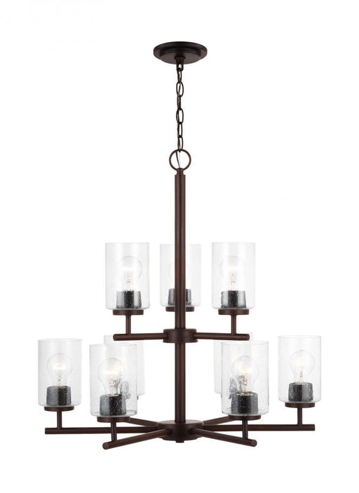 Generation Lighting Oslo indoor dimmable 9-light chandelier in a bronze finish with a clear seeded glass shade