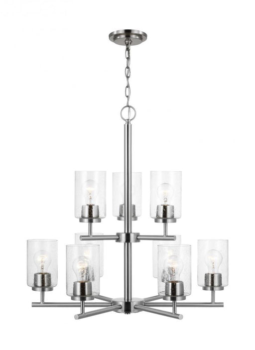 Generation Lighting Oslo indoor dimmable 9-light chandelier in a brushed nickel finish with a clear seeded glass shade
