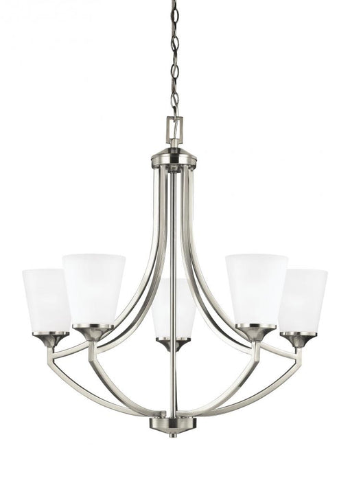 Generation Lighting Hanford traditional 5-light indoor dimmable ceiling chandelier pendant light in brushed nickel silve | 3124505-962