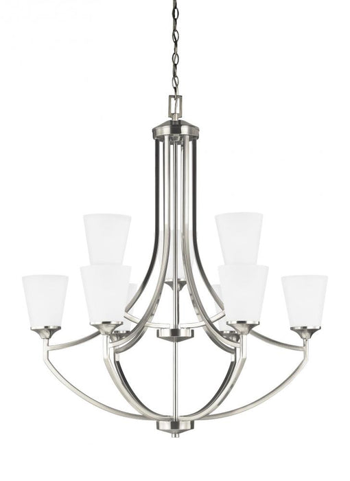 Generation Lighting Hanford traditional 9-light indoor dimmable ceiling chandelier pendant light in brushed nickel silve