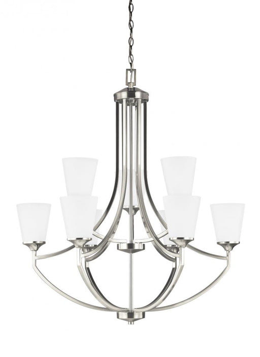 Generation Lighting Hanford traditional 9-light LED indoor dimmable ceiling chandelier pendant light in brushed nickel s