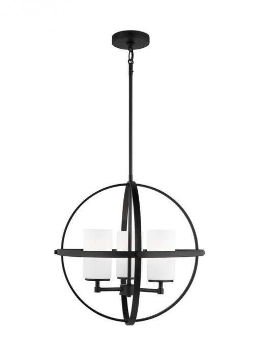 Generation Lighting Alturas indoor dimmable LED 3-light single tier chandelier in midnight black finish with spherical s