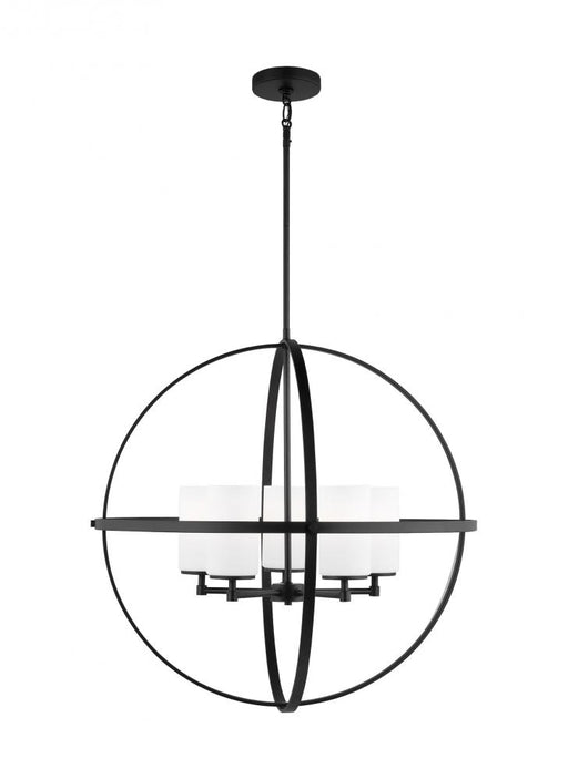 Generation Lighting Alturas indoor dimmable LED 5-light single tier chandelier in midnight black finish with spherical s