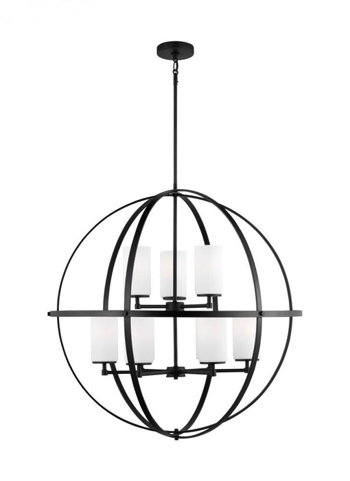 Generation Lighting Alturas indoor dimmable 9-light multi-tier chandelier in midnight black finish with spherical steel | 3124609-112