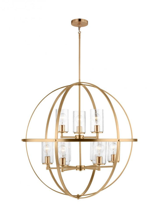 Generation Lighting Alturas indoor dimmable 9-light multi-tier chandelier in satin brass finish with spherical steel fra