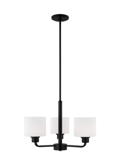 Generation Lighting Canfield indoor dimmable 3-light chandelier in midnight black finish and etched white glass shade