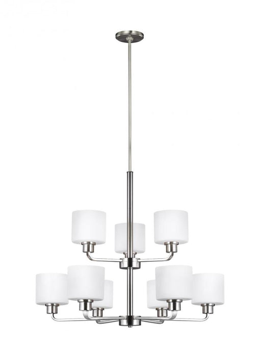 Generation Lighting Canfield modern 9-light LED indoor dimmable ceiling chandelier pendant light in brushed nickel silve