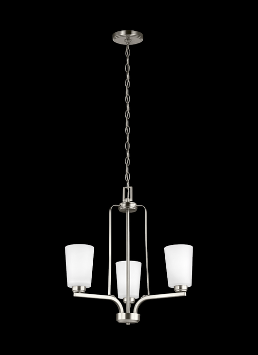 Generation Lighting Franport transitional 3-light LED indoor dimmable ceiling chandelier pendant light in brushed nickel
