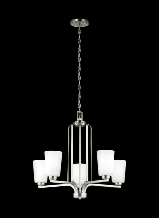Generation Lighting Franport transitional 5-light LED indoor dimmable ceiling chandelier pendant light in brushed nickel
