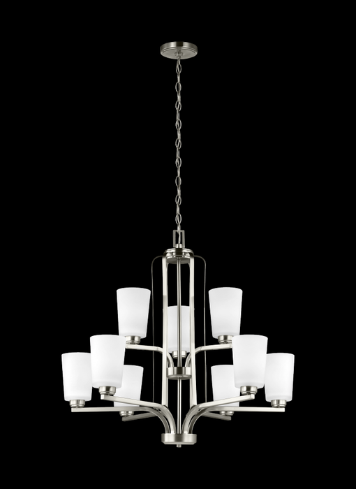Generation Lighting Franport transitional 9-light indoor dimmable ceiling chandelier pendant light in brushed nickel sil | 3128909-962