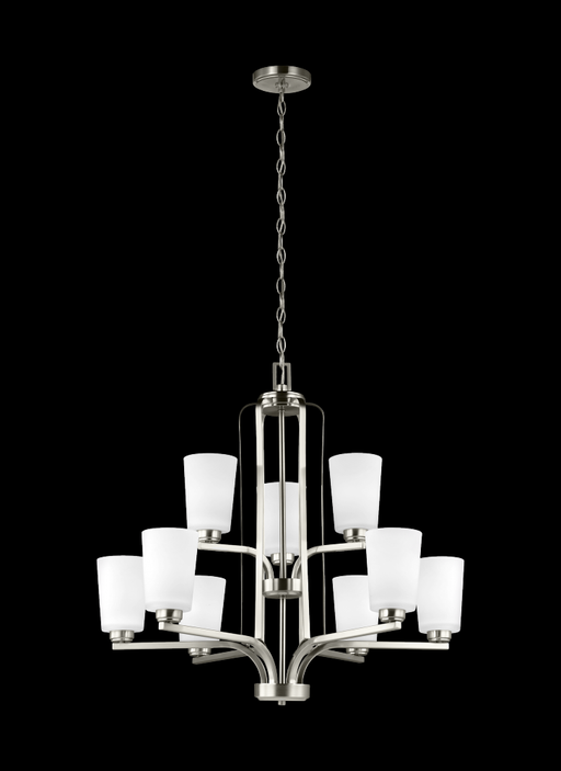 Generation Lighting Franport transitional 9-light indoor dimmable ceiling chandelier pendant light in brushed nickel sil