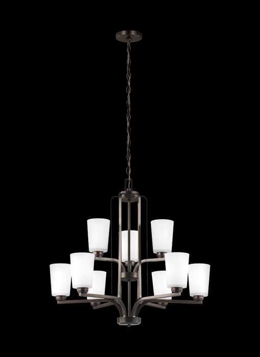 Generation Lighting Franport transitional 9-light LED indoor dimmable ceiling chandelier pendant light in bronze finish