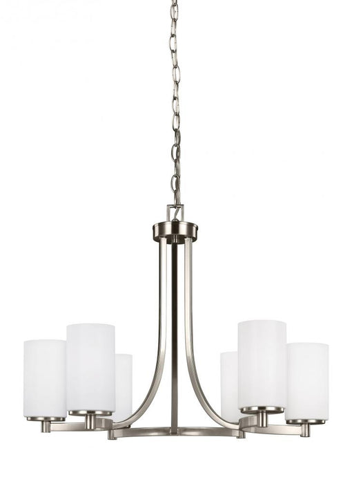 Generation Lighting Hettinger transitional 6-light indoor dimmable ceiling chandelier pendant light in brushed nickel si