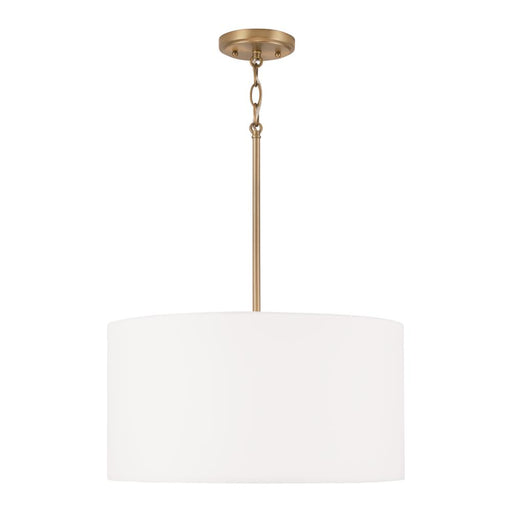 3-light Pendant In Aged Brass With White Fabric Drum Shade And Acrylic Diffuser | 314632AD-659