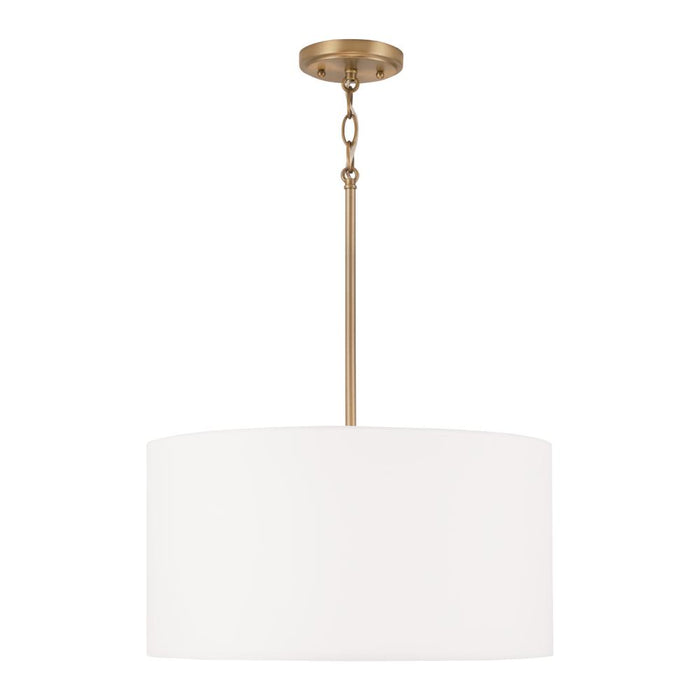 3-light Pendant In Aged Brass With White Fabric Drum Shade And Acrylic Diffuser | 314632AD-659