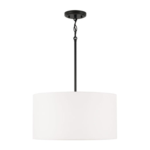 3-light Pendant In Matte Black With White Fabric Drum Shade And Acrylic Diffuser | 314632MB-659