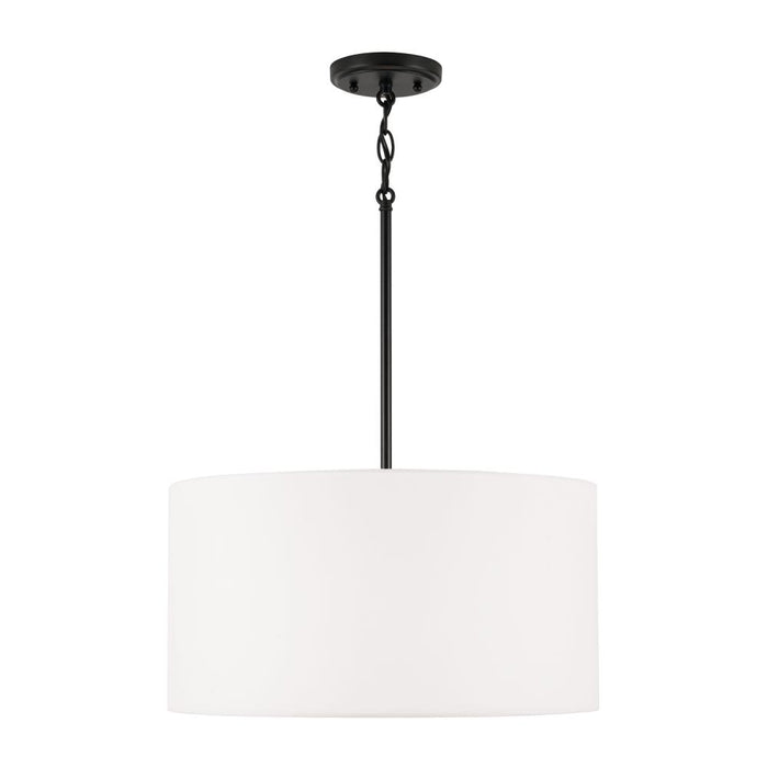 3-light Pendant In Matte Black With White Fabric Drum Shade And Acrylic Diffuser | 314632MB-659