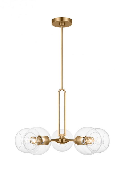 Visual Comfort & Co. Studio Collection Codyn contemporary 5-light indoor dimmable medium chandelier in satin brass gold finish with clear g