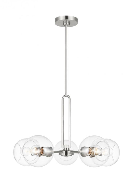 Visual Comfort & Co. Studio Collection Codyn contemporary 5-light indoor dimmable medium chandelier in brushed nickel silver finish with cl