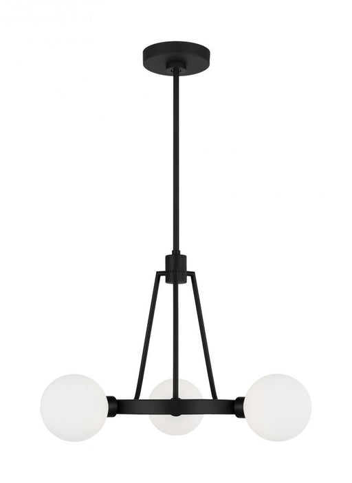 Visual Comfort & Co. Studio Collection Clybourn modern 3-light indoor dimmable chandelier in midnight black finish with white milk glass sh