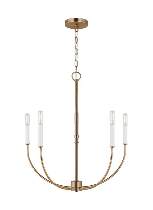 Visual Comfort & Co. Studio Collection Greenwich modern farmhouse 5-light indoor dimmable chandelier in satin brass gold finish