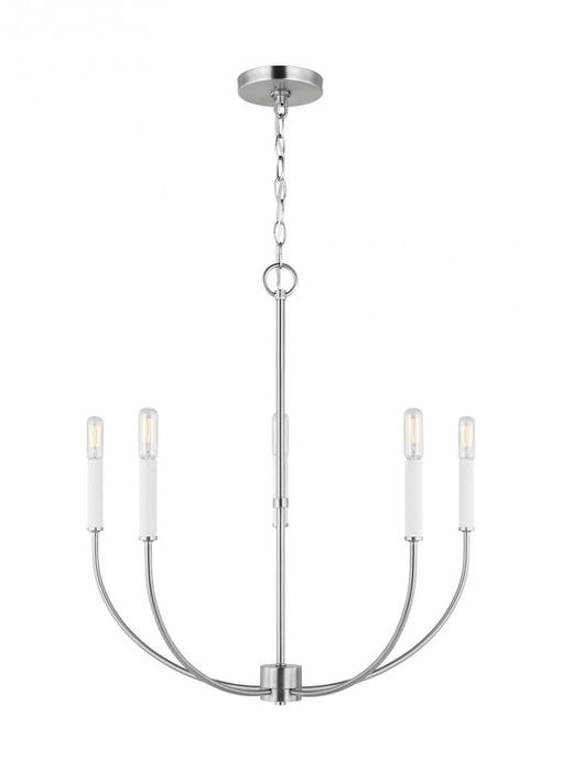 Visual Comfort & Co. Studio Collection Greenwich modern farmhouse 5-light indoor dimmable chandelier in brushed nickel silver finish