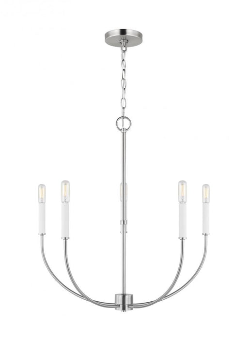 Visual Comfort & Co. Studio Collection Greenwich modern farmhouse 5-light LED indoor dimmable chandelier in brushed nickel silver finish