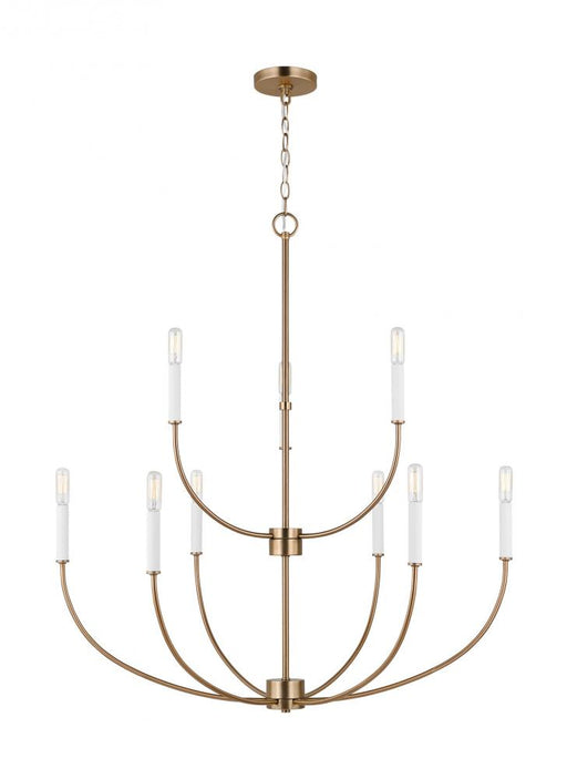 Visual Comfort & Co. Studio Collection Greenwich modern farmhouse 9-light LED indoor dimmable chandelier in satin brass gold finish