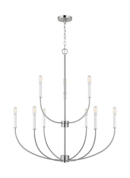 Visual Comfort & Co. Studio Collection Greenwich modern farmhouse 9-light LED indoor dimmable chandelier in brushed nickel silver finish